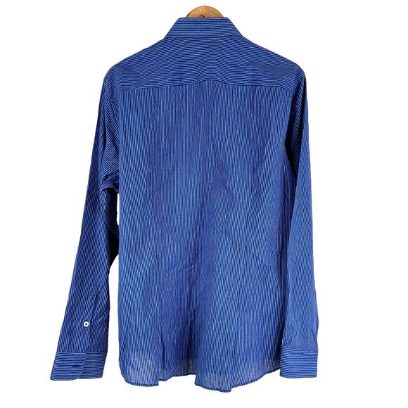 Jack Victor NWT Blue White Striped Thornhill Linen Cotton Dress Shirt Size 2XL - Picture 2 of 10
